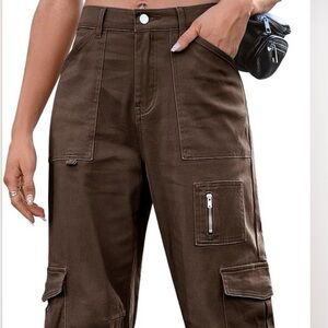 Women's Brown Wide Leg Cargo Pants XL
